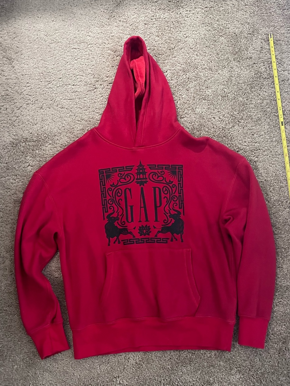 GAP 2021 Chinese New Year Bright Red Pullover Hoodie with Black Chest Print 2021
